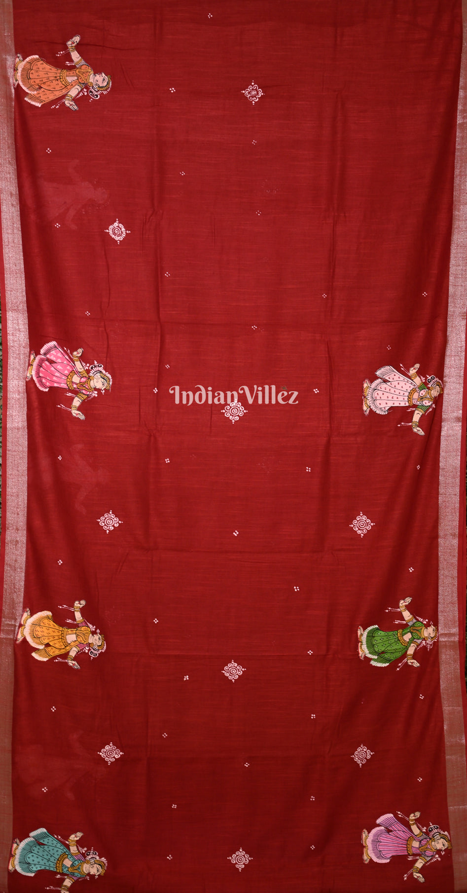 Red Blue Doli Barat Hand-Painted Pattachitra Saree (Linen) 