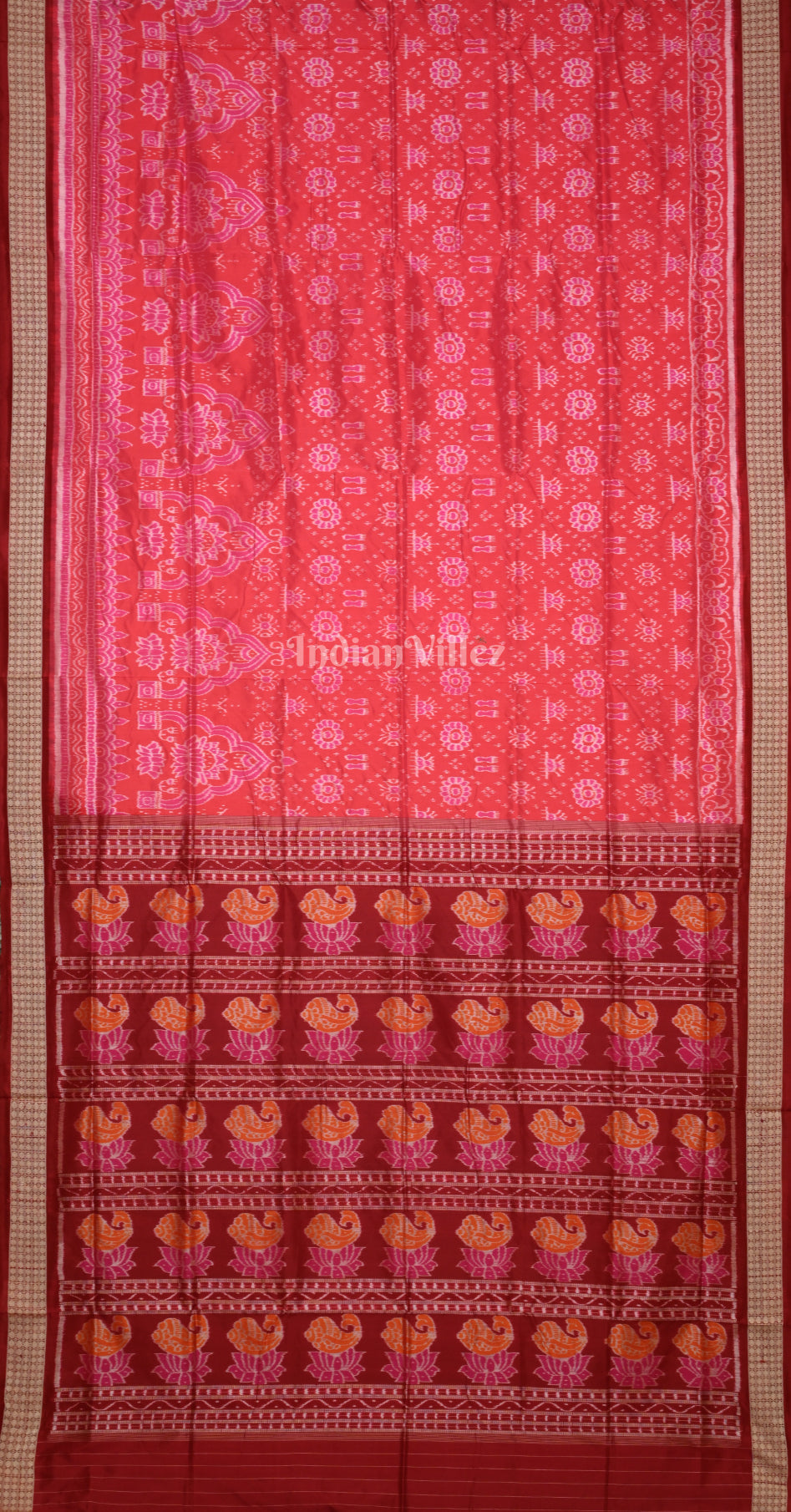Rani Pink Maroon Manabasa Jhoti Theme Odisha Ikat Sambalpuri Silk Saree