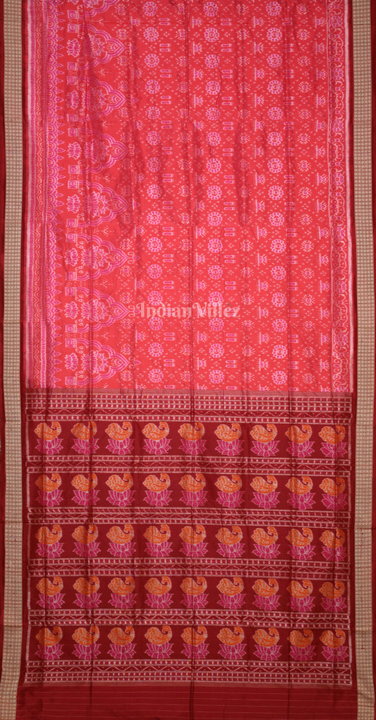 Rani Pink Maroon Manabasa Jhoti Theme Odisha Ikat Sambalpuri Silk Saree