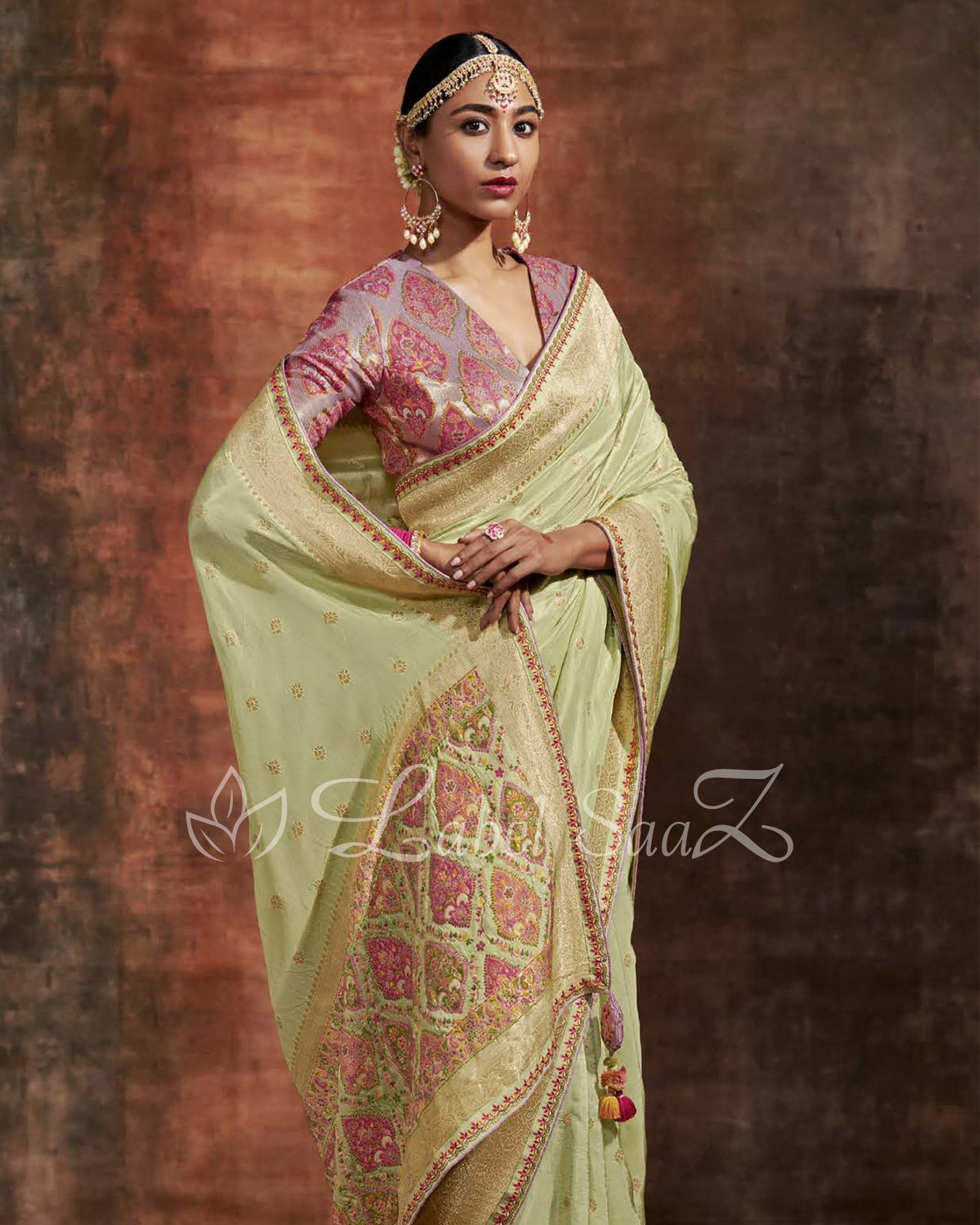 Green Designer Meenakri Banarasi with Kashmiri Embroidery and Heavy Blouse