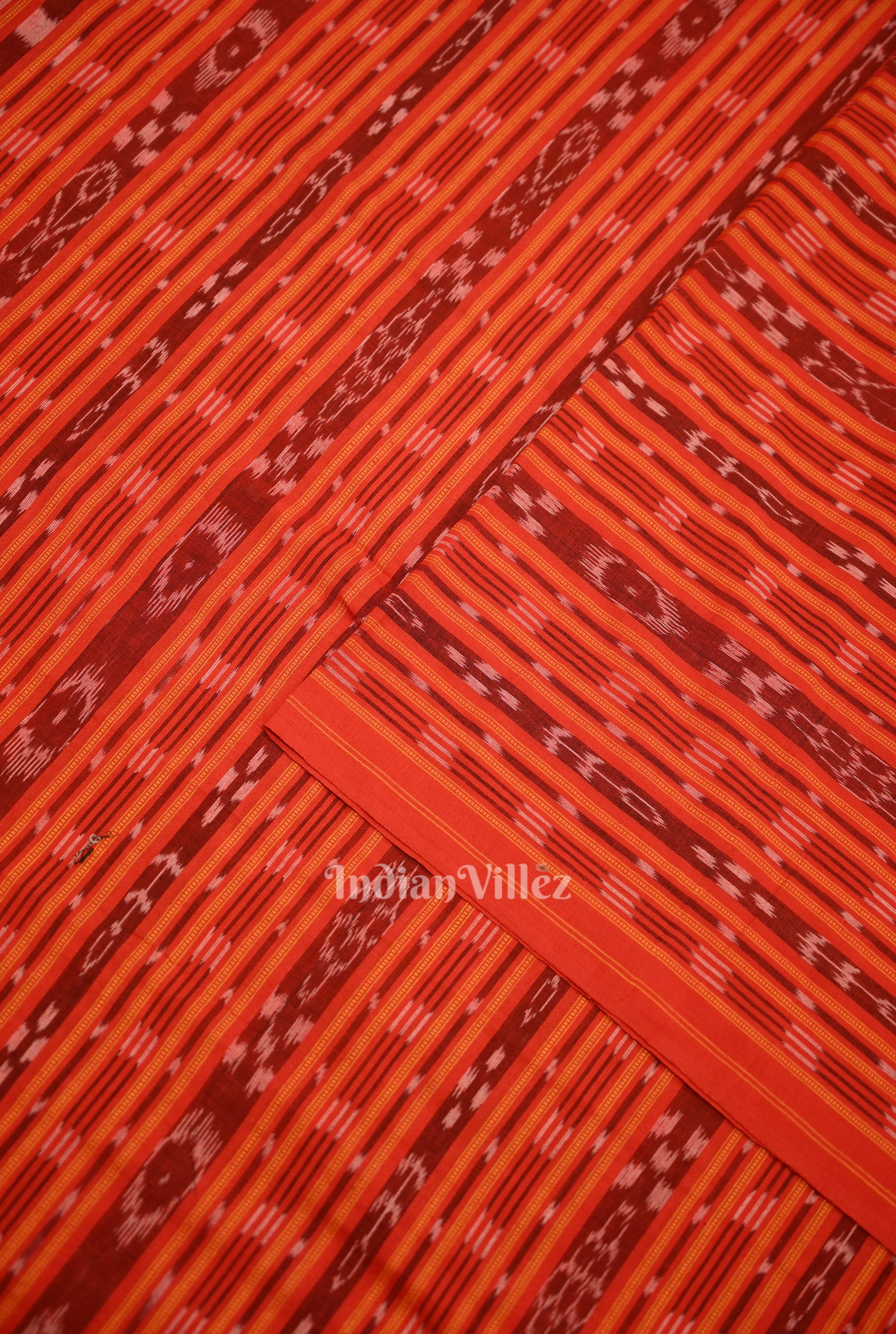 Red Stripes Sambalpuri Odisha Ikat Cotton Fabric