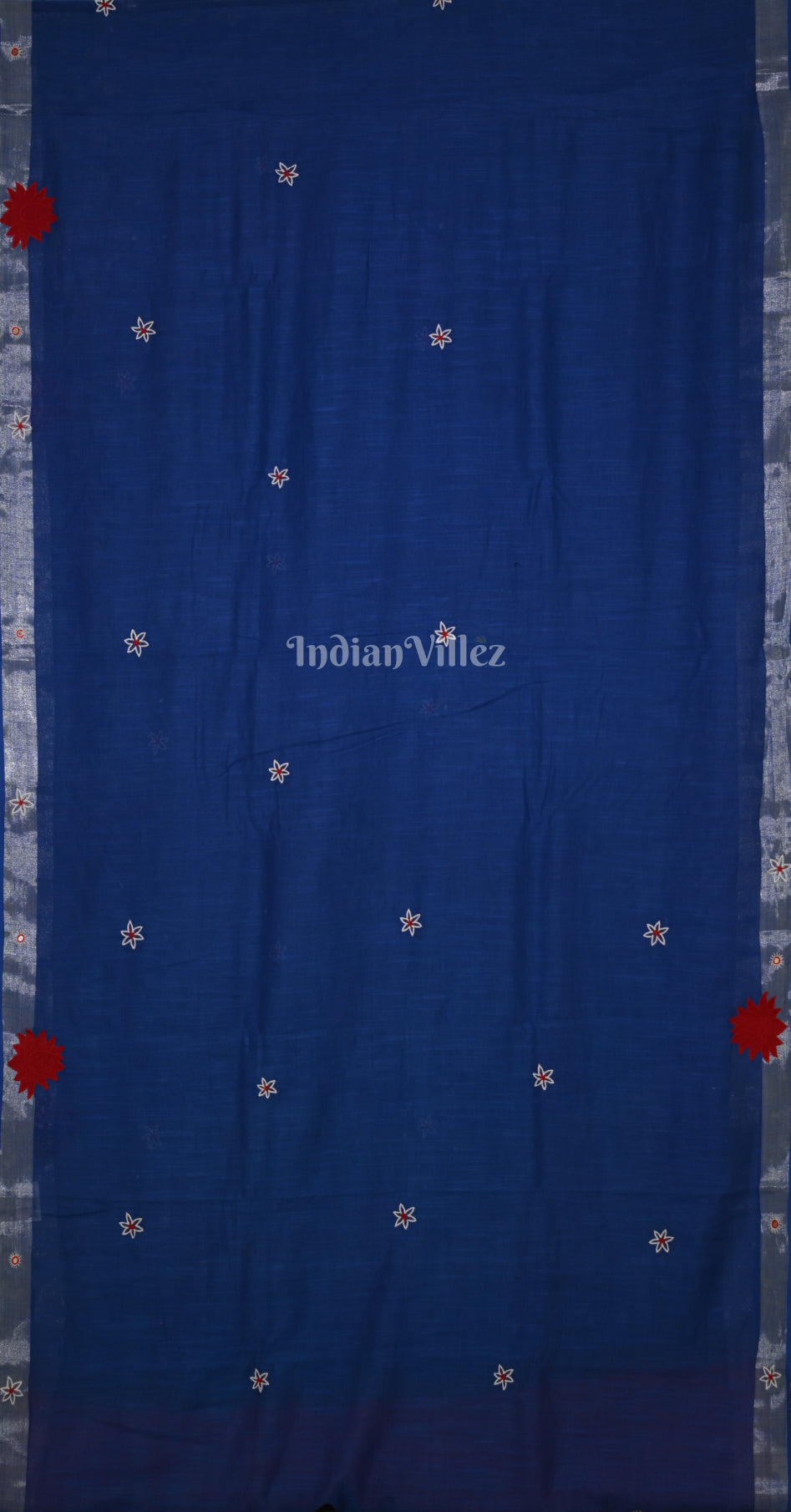 Blue Red Hand Embroidered Applique Work Saree 