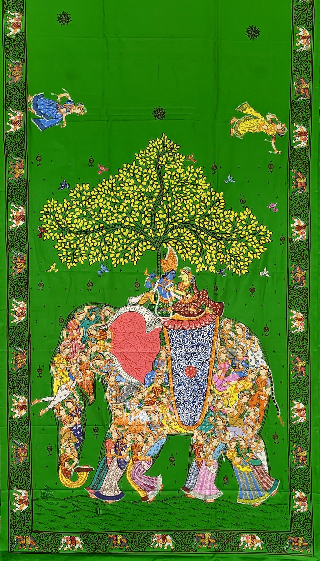 Green Kandrap Hasti Hand-Painted Pattachitra Saree