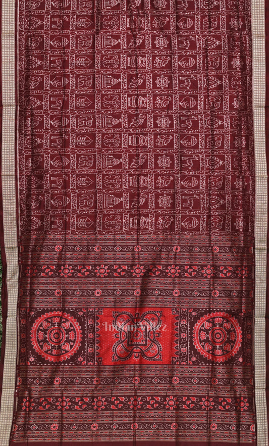 Elegant Coffee Nabakothi Odisha Ikat Sambalpuri Silk Saree 