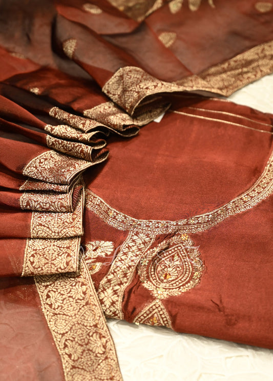Maroon Banarasi Unstitched Salwar Suit 