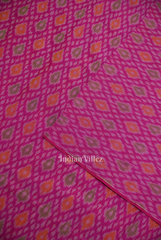 Rani Pink  Pochampally Ikat Silk & Cotton (Sico) Fabric