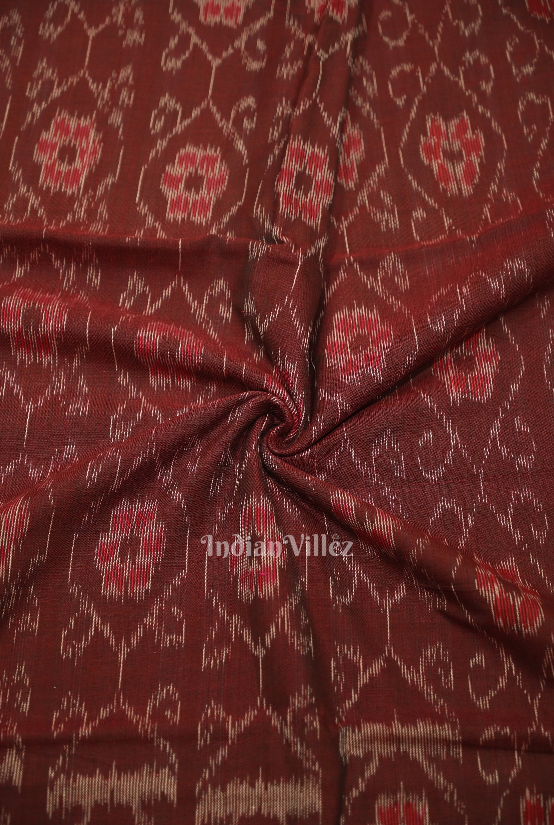 Coffee Floral Theme Sambalpuri Ikat Cotton Fabric