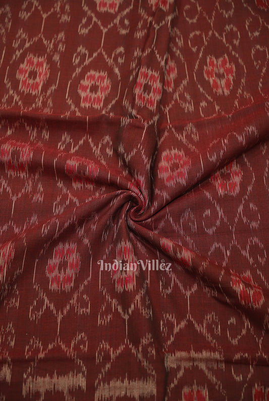 Coffee Floral Theme Sambalpuri Ikat Cotton Fabric