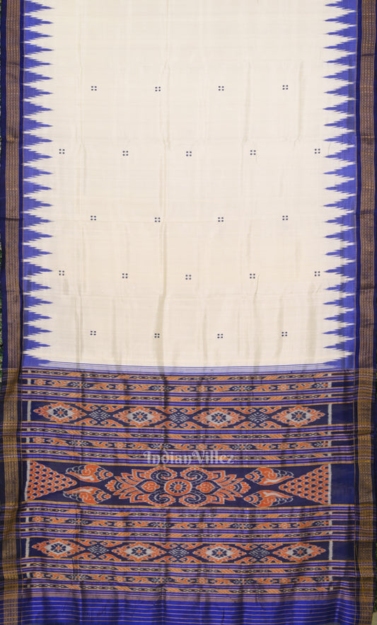 White Indigo Blue Buti Design Odisha Ikat Khandua Silk Saree