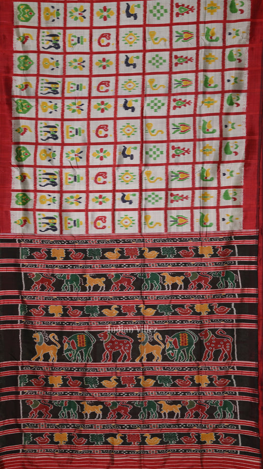 Grey Red Nabakothi Contemporary Designer Silk Saree 