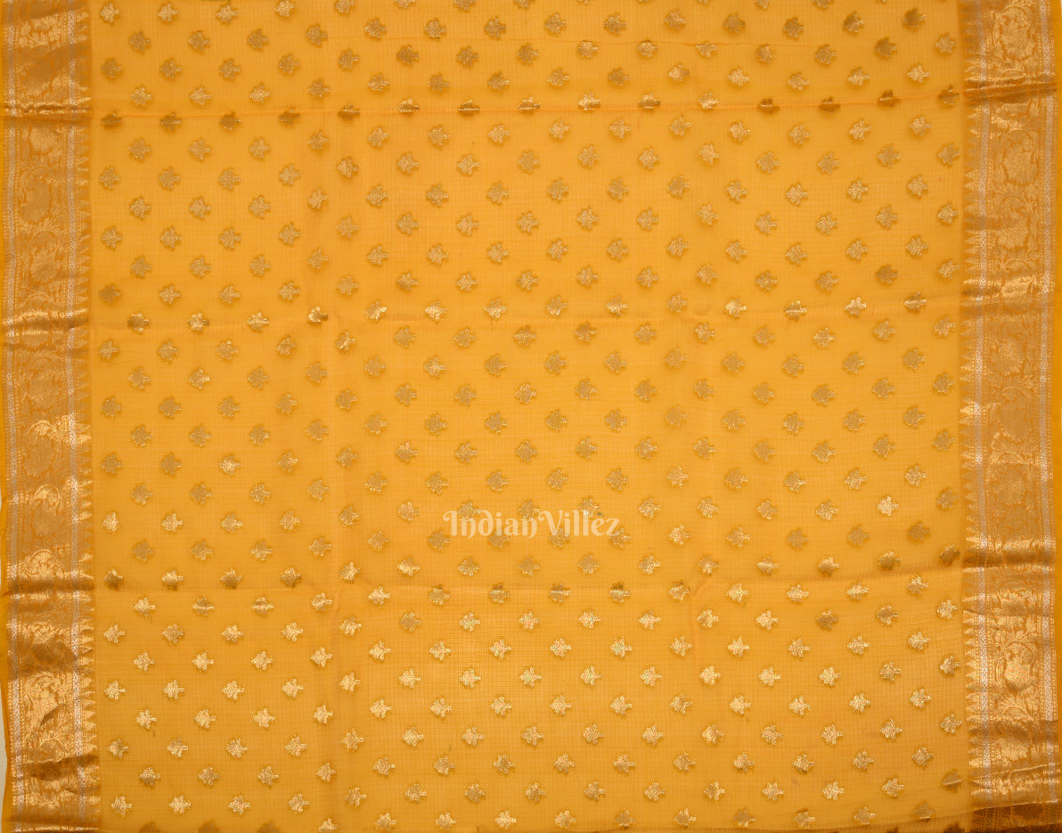 Yellow Pure Jamdani Banarasi Kota Saree