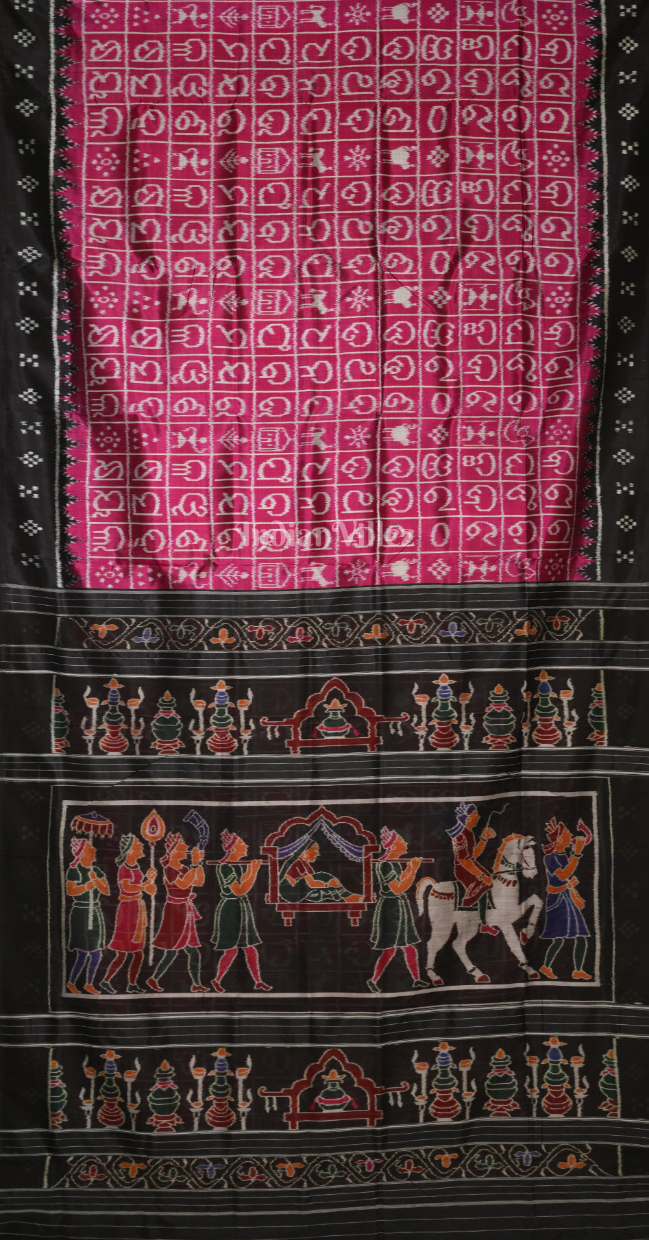 Magenta Pink Black Odia Alphabet Contemporary Designer Silk Saree with Doli Barat Anchal