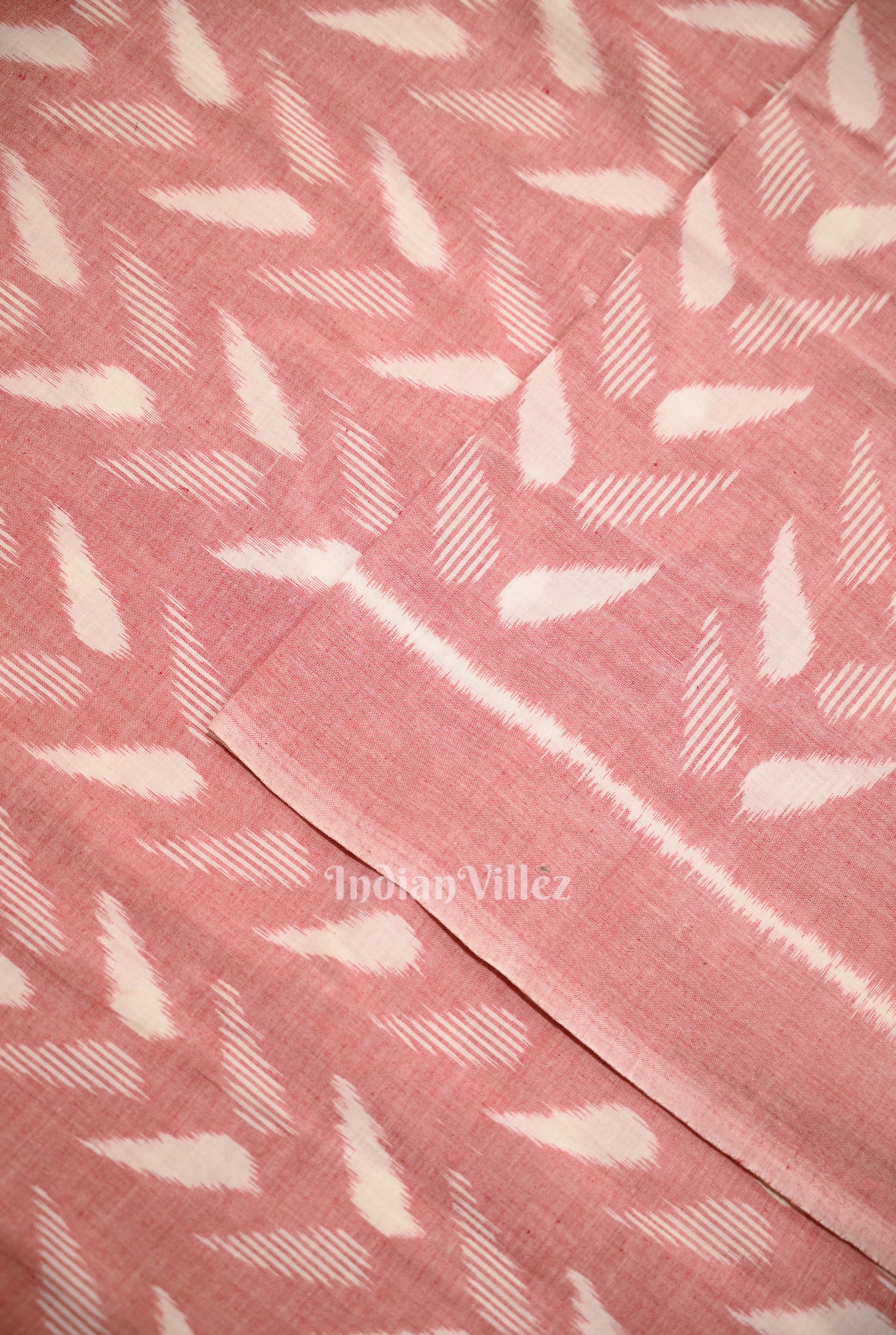 Peach Pink Sambalpuri Odisha Ikat Cotton Fabric 