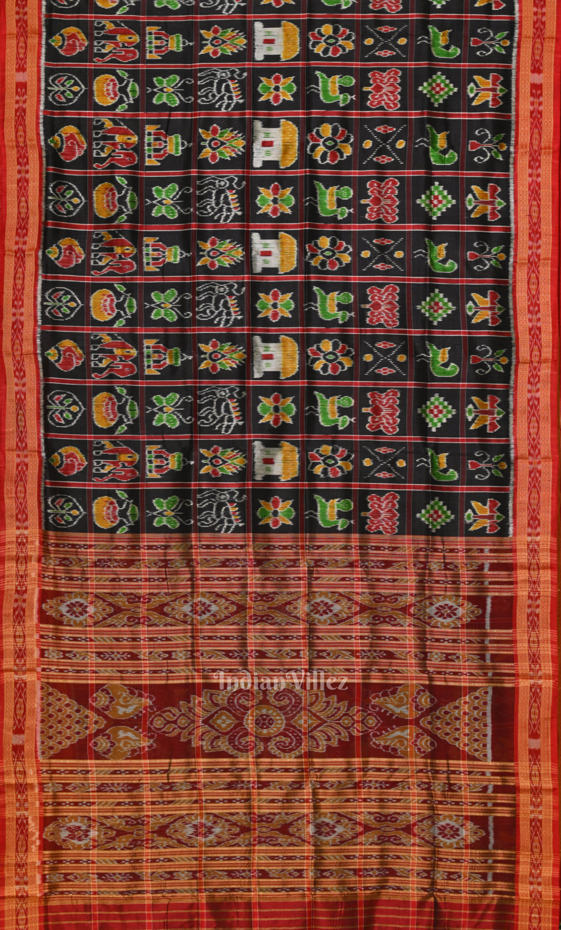 Black Red Nabakothi Odisha Ikat Khandua Silk Saree 