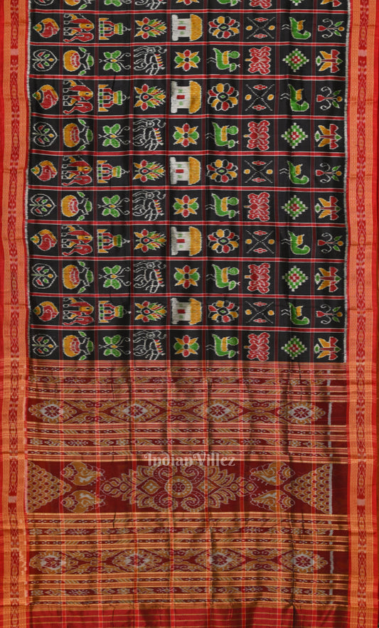 Black Red Nabakothi Odisha Ikat Khandua Silk Saree 