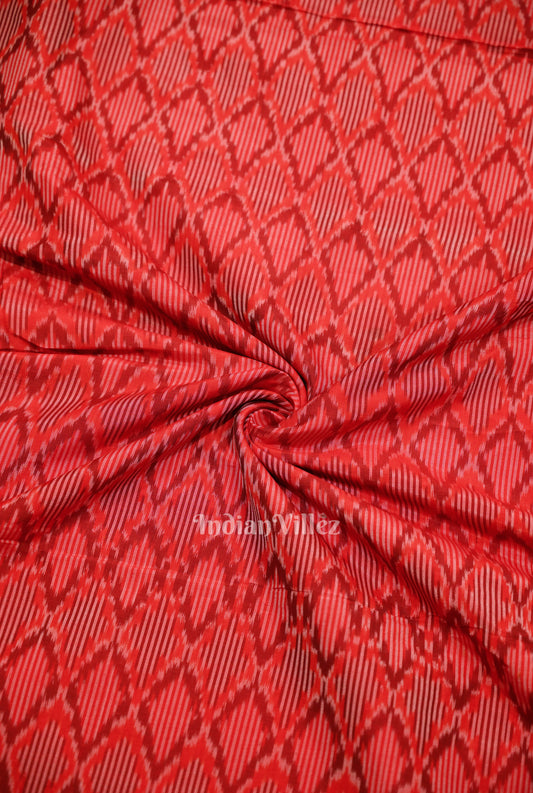 Red Pochampally Ikat Silk & Cotton (Sico) Fabric