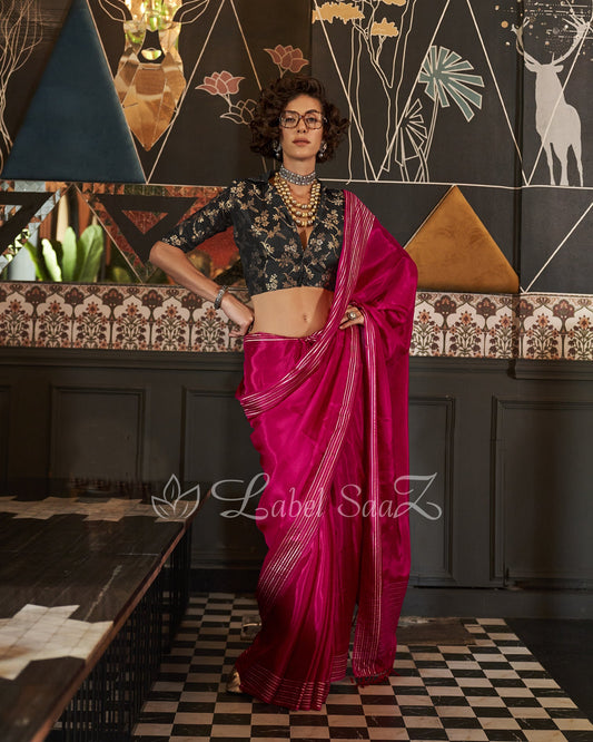 Rani Pink Party Wear Viscose Saree With Blouse Piece