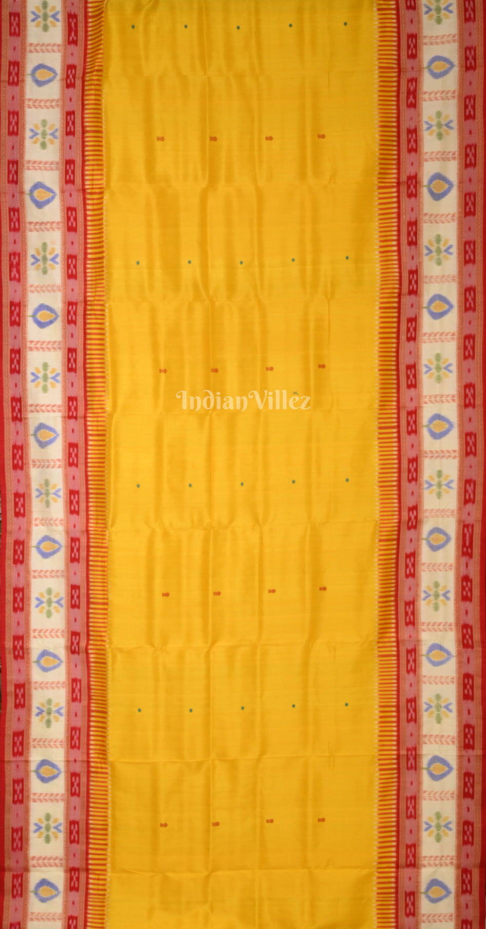 yellow Red Fish Buti Kathiphera Odisha Ikat Khandua Silk Saree