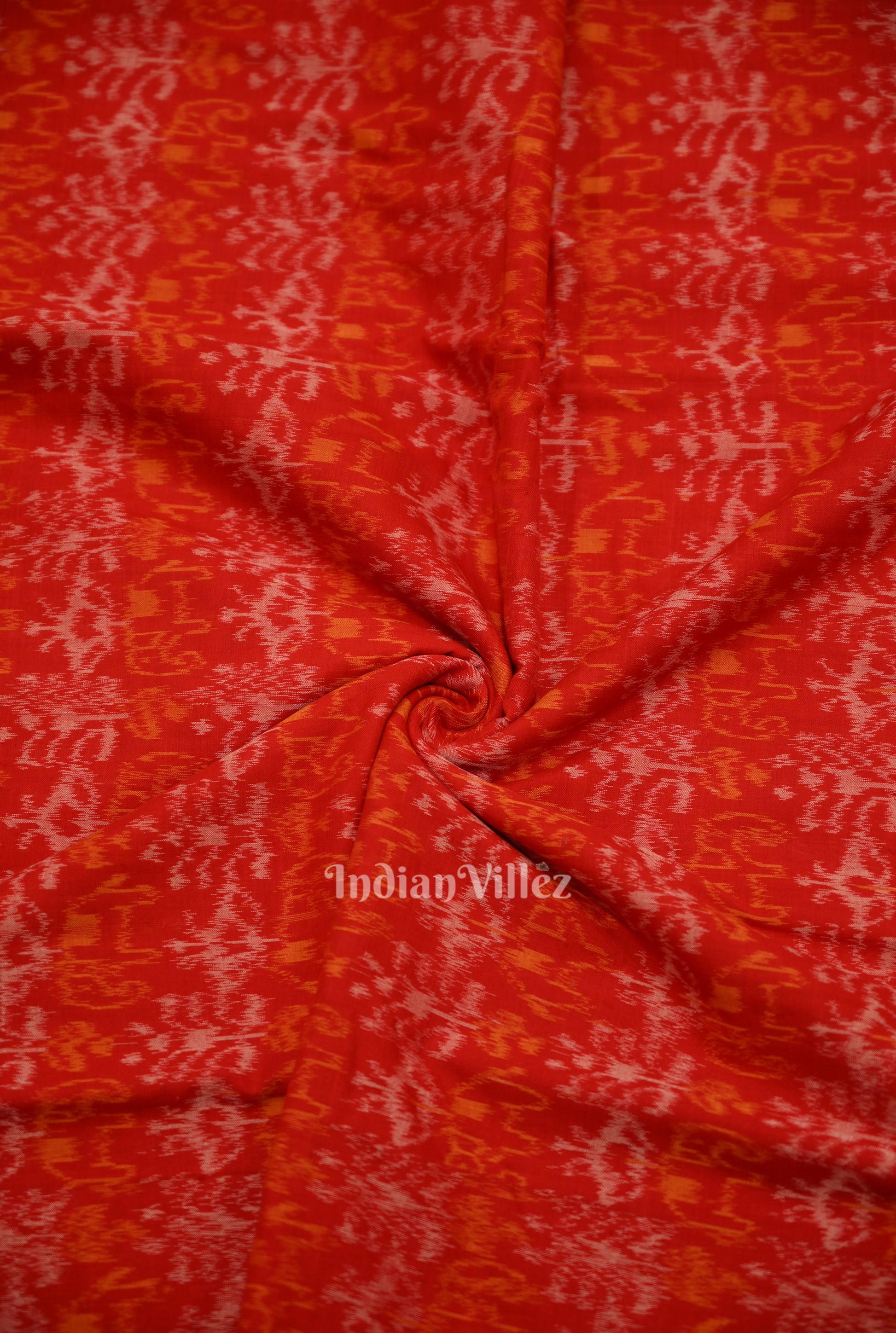 Deep Red Tribal Theme Sambalpuri Ikat Cotton Fabric 