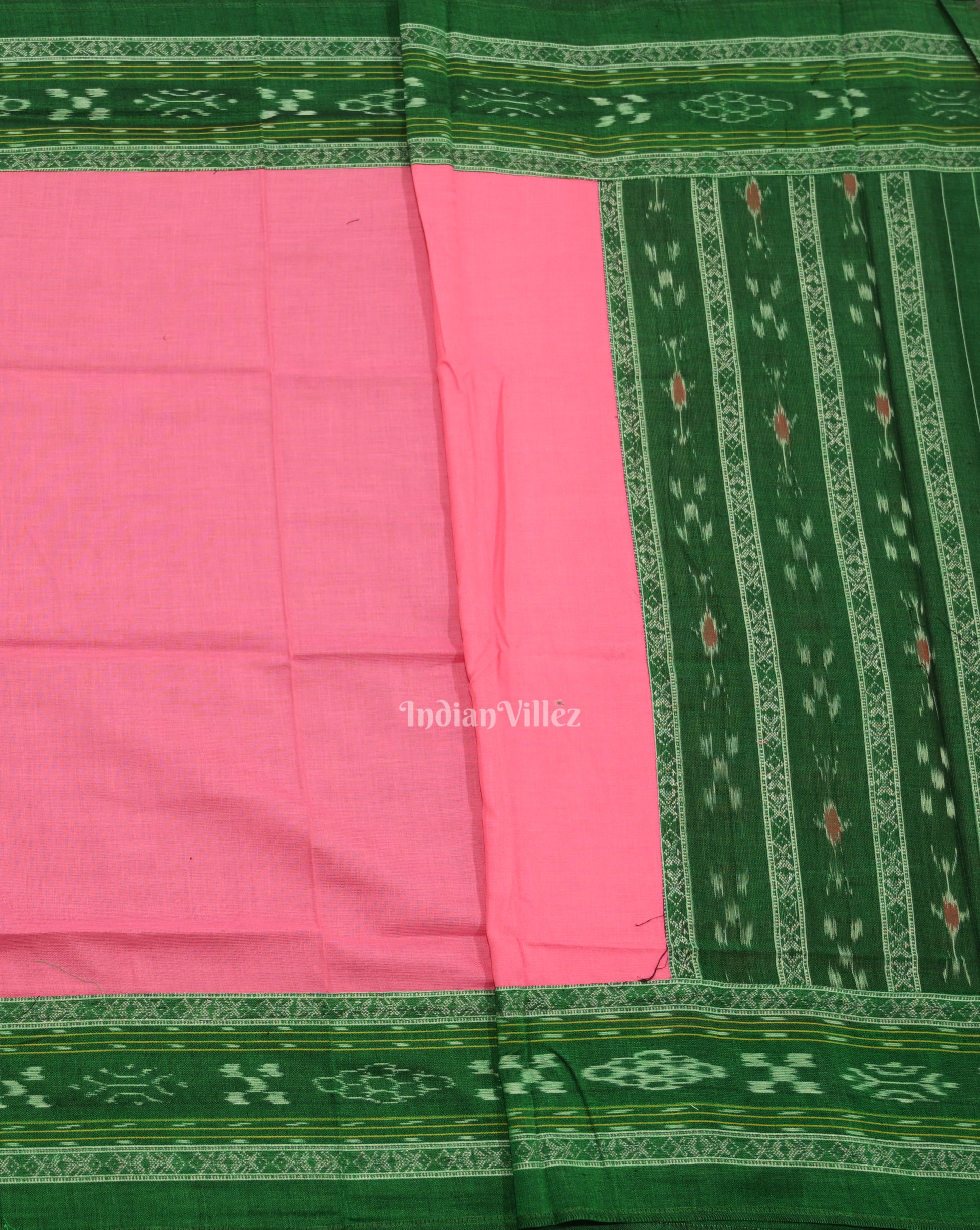 Forest Green Pink Pasapali Sambalpuri Cotton Dress set with Dupatta 