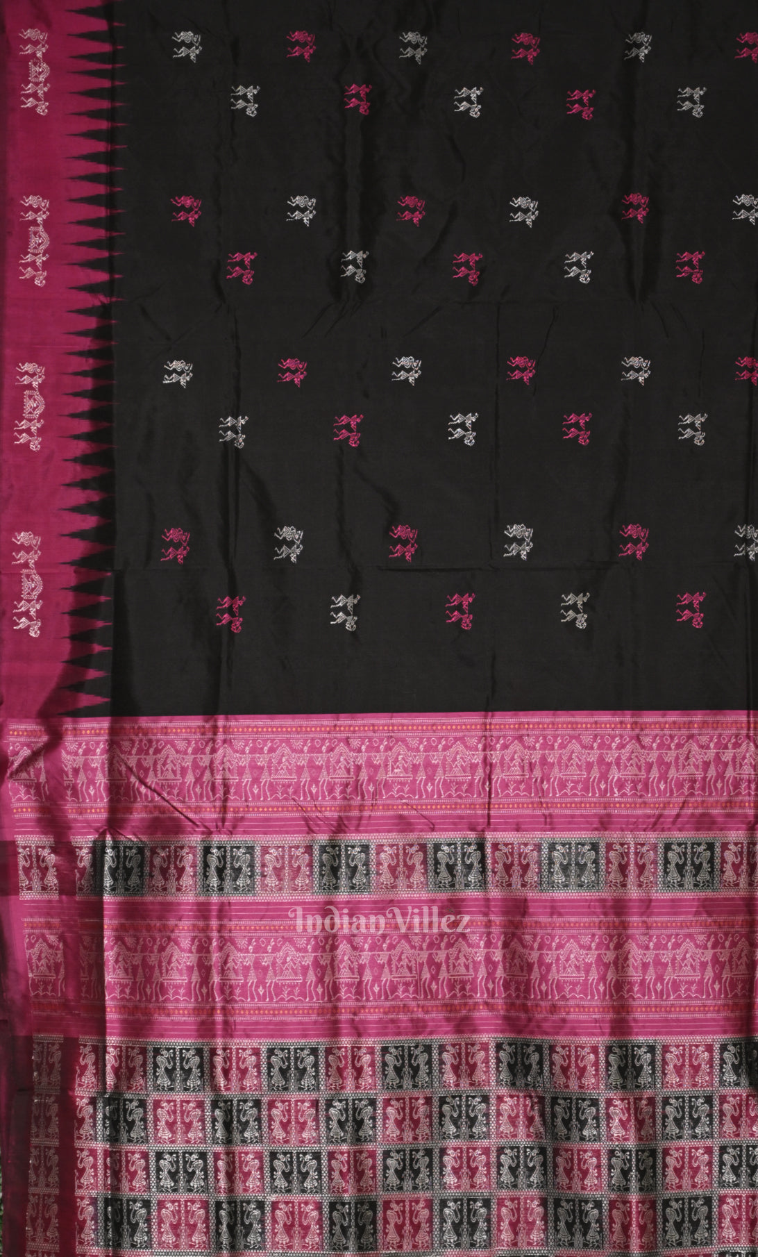 Black Magenta Pink Tribal Doli Sawari Odisha Ikat Bomkai Sambalpuri Silk Saree