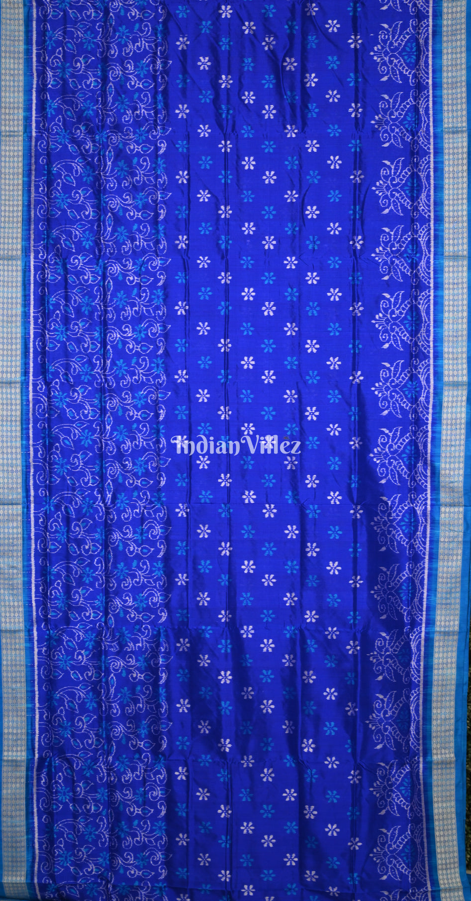 Royal Blue Flower Scot Odisha Ikat Sambalpuri Silk Saree