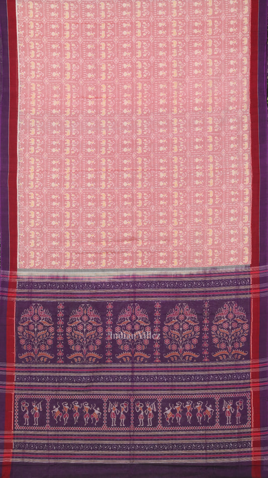 Light Faded Red Tribal Art Odisha Ikat Sambalpuri Pure Cotton Saree