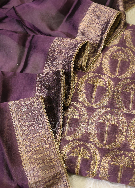 Purple Zariwork Banarasi Unstitched Salwar Suit