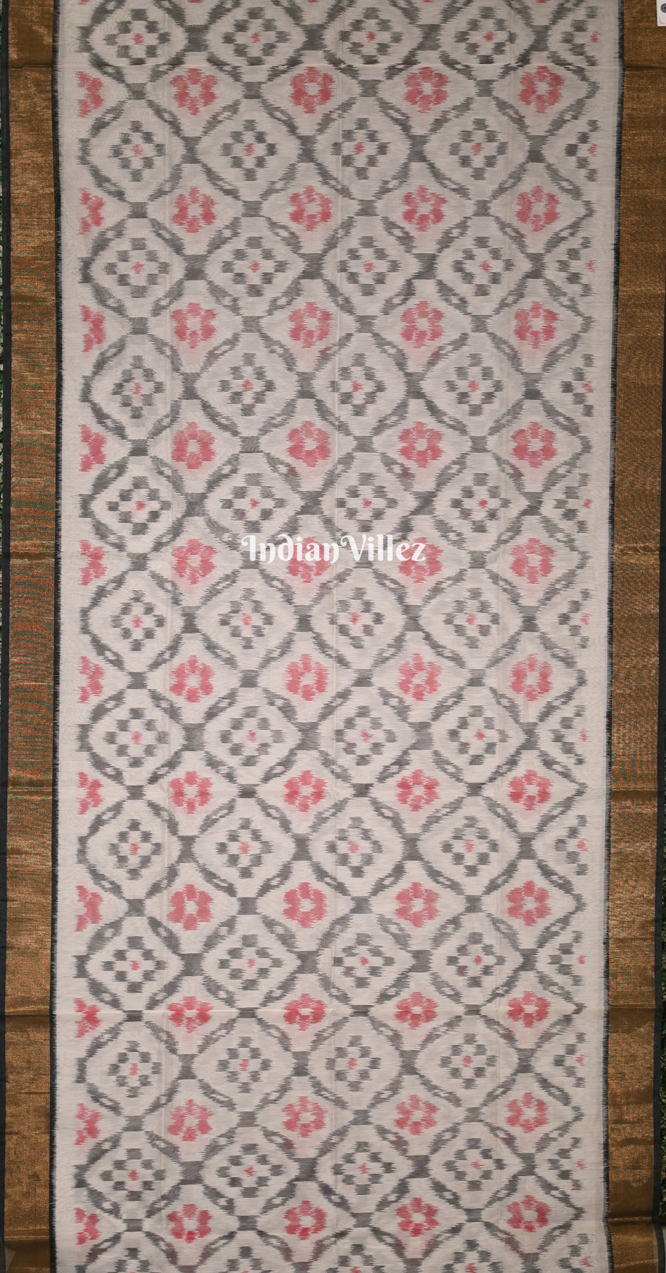 Off White Black Pochampally Ikat Silk Cotton (Sico) Saree 