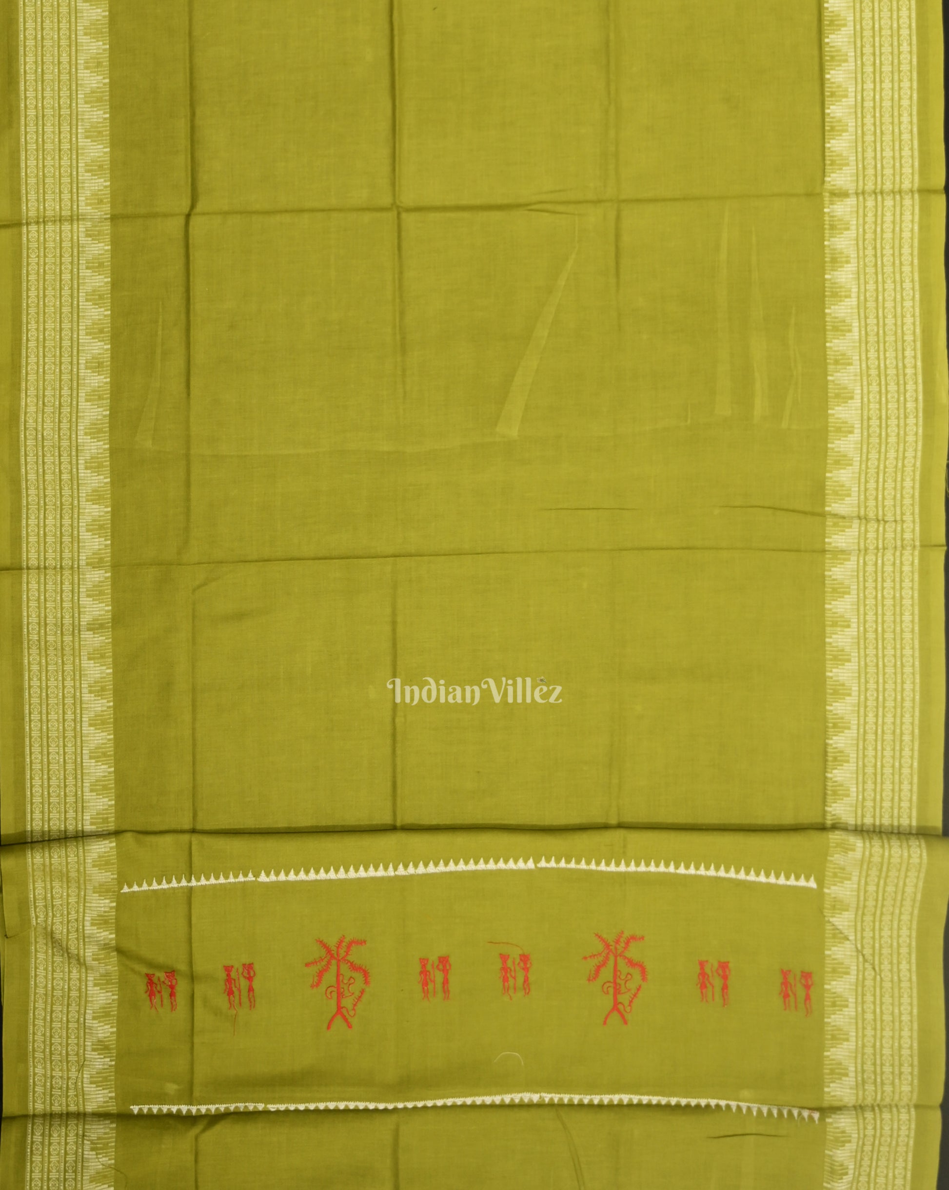 Red Parrot green Tribal Design Sambalpuri Cotton Dress set with Dupatta 