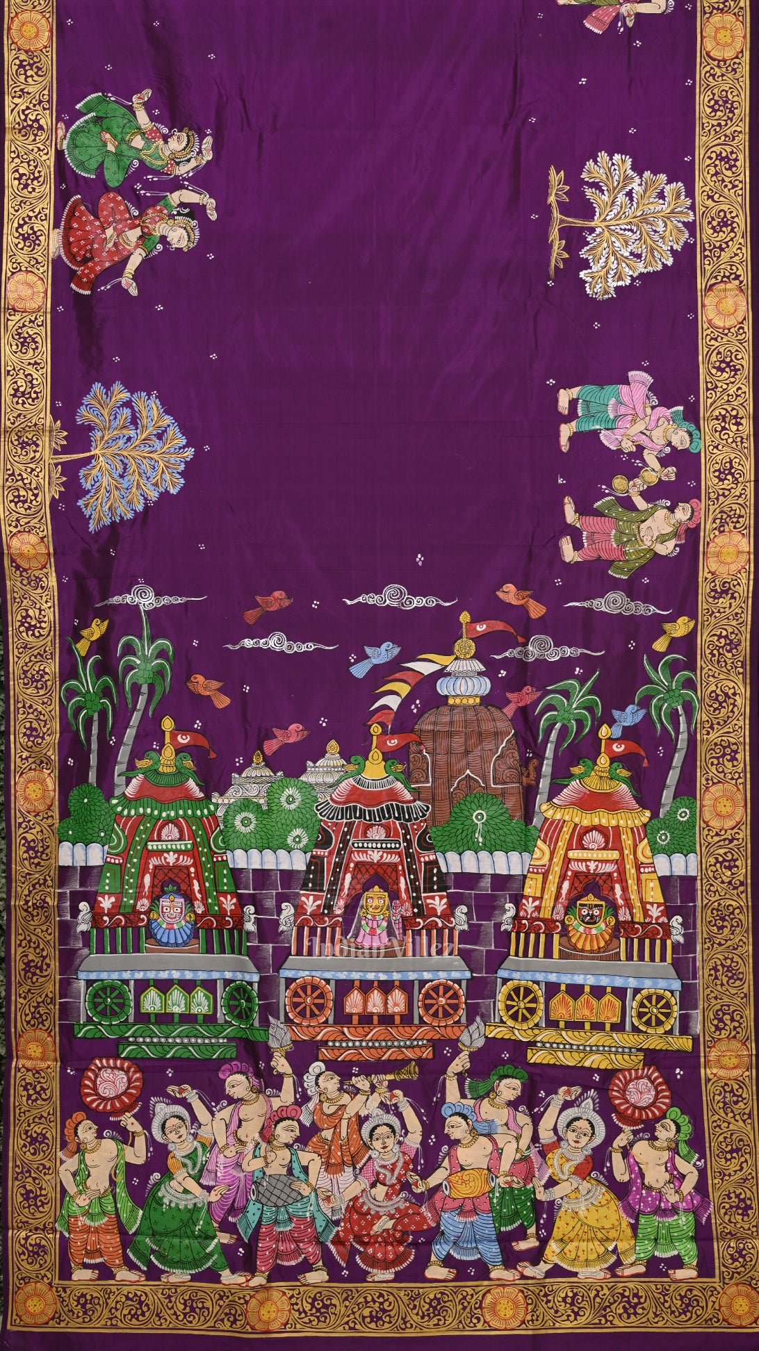 Purple Shree Jagannath Ratha Yatra Hand-Painted Pattachitra Saree 