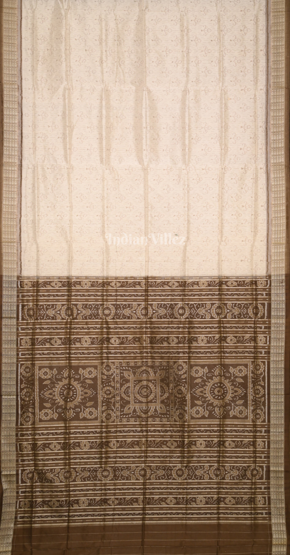 Off White Brown Tribal Motif Odisha Ikat Sambalpuri Silk Saree 