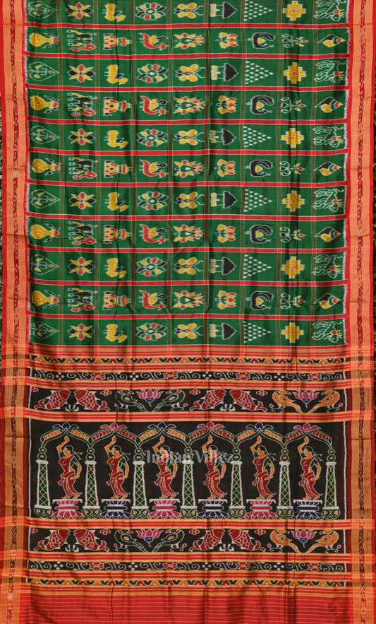 Green Red Nabakothi Odisha Ikat Khandua Silk Saree with Nartaki Anchal 