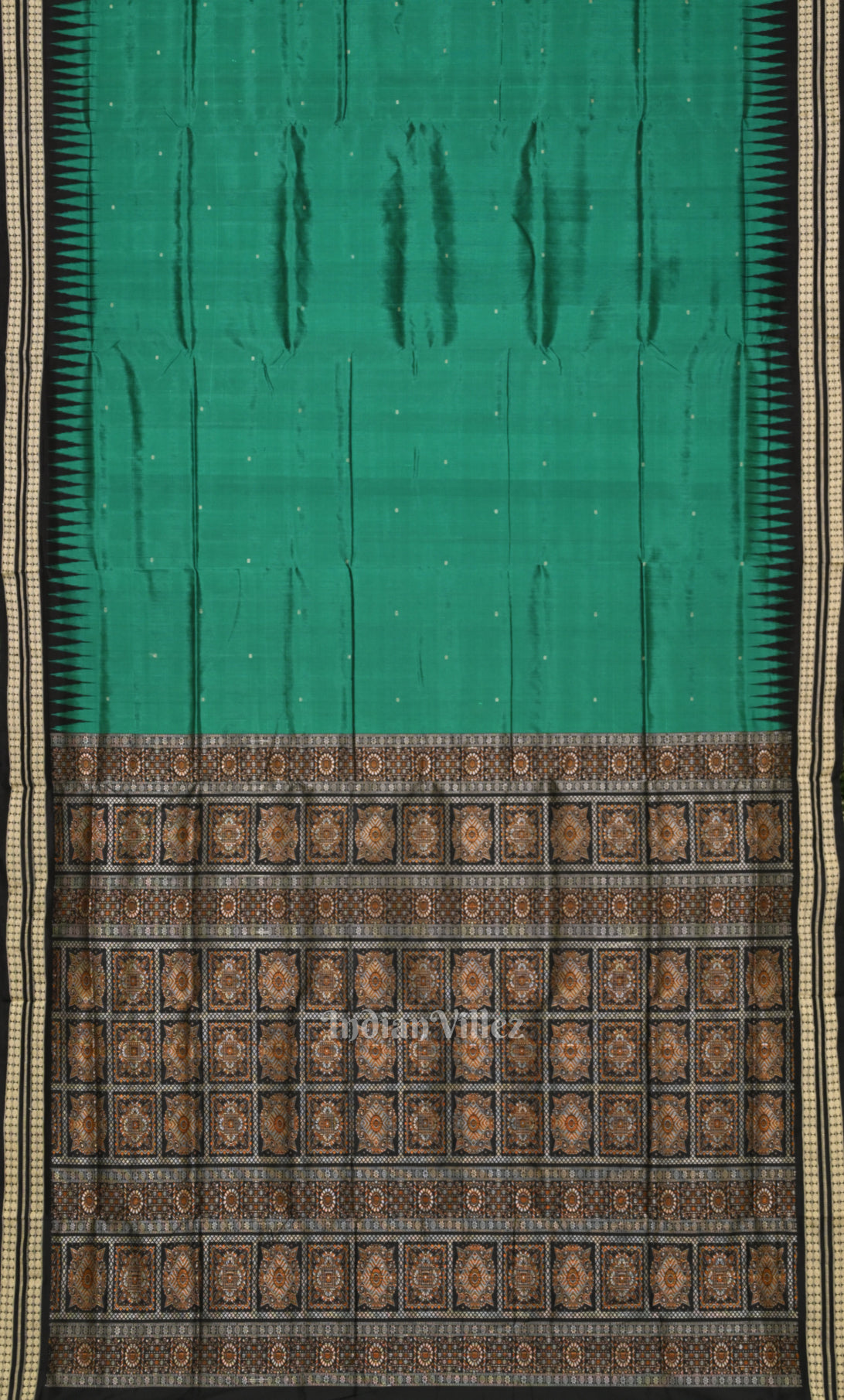 Forest Green Black Butta Design Bomkai Sambalpuri Silk Saree