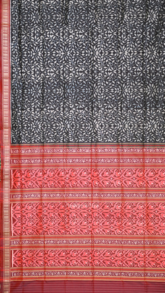 Black Red  Floral Theme Sambalpuri Silk Saree 