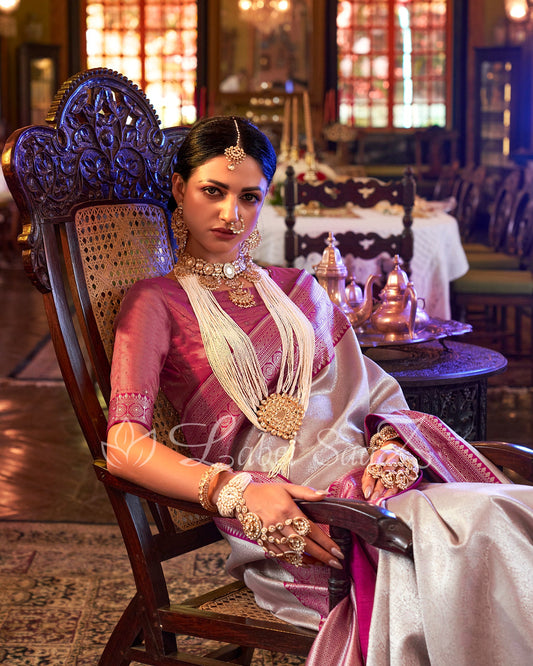 White Pink Kanjivaram Saree