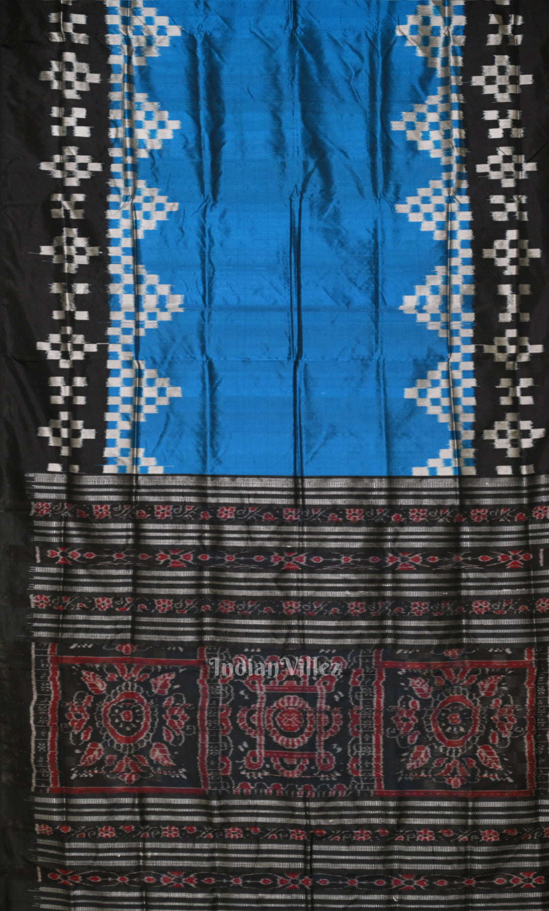 Sky Blue Black Pasapali  Odisha Ikat Contemporary Designer Saree