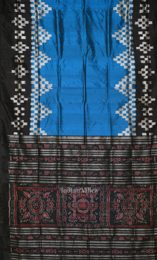 Sky Blue Black Pasapali  Odisha Ikat Contemporary Designer Saree