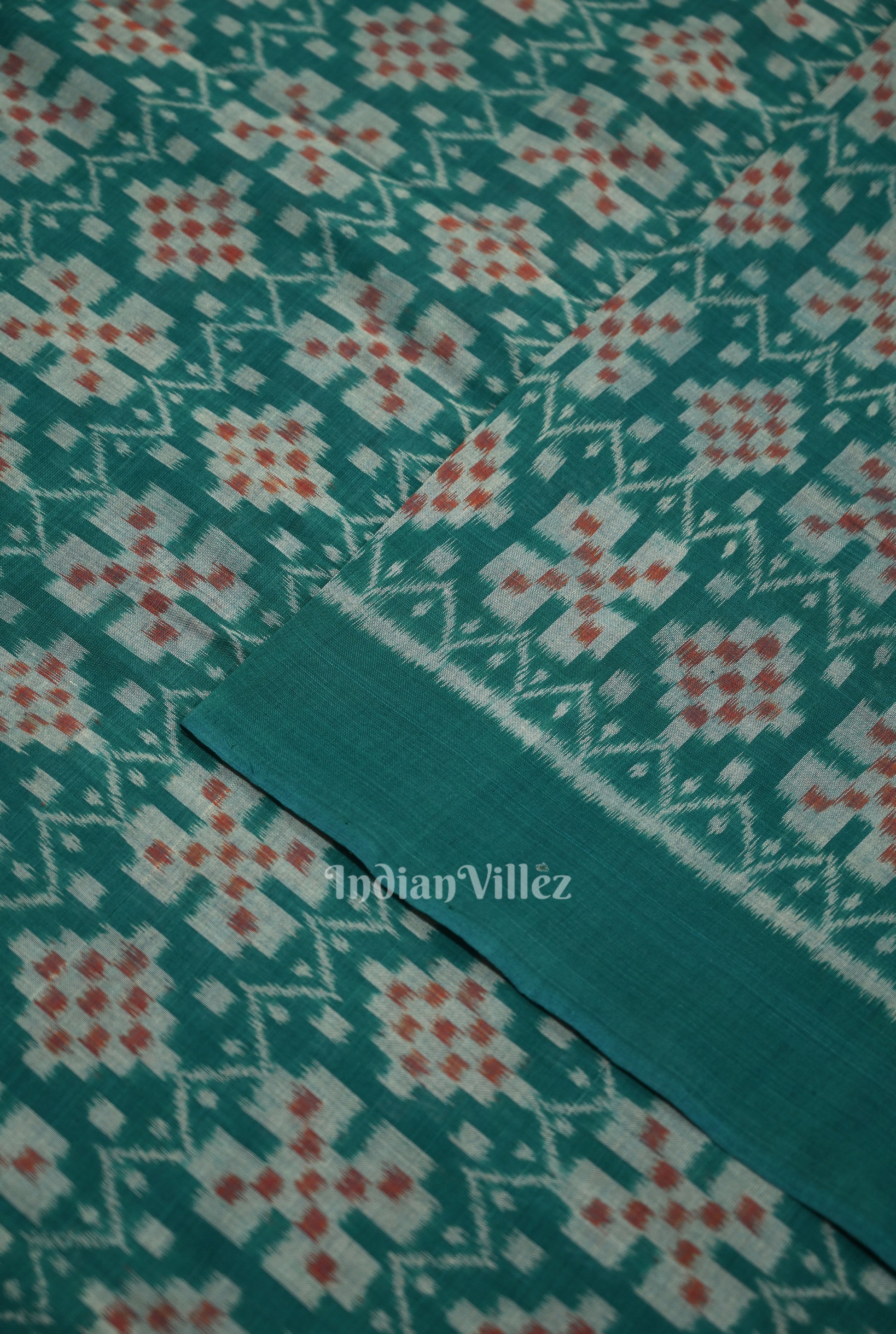 Green Pasapali Sambalpuri Ikat Cotton Fabric 