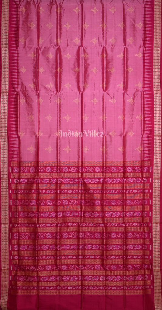 Pink Sankha Motif Odisha Ikat Bomkai Sambalpuri Silk Saree