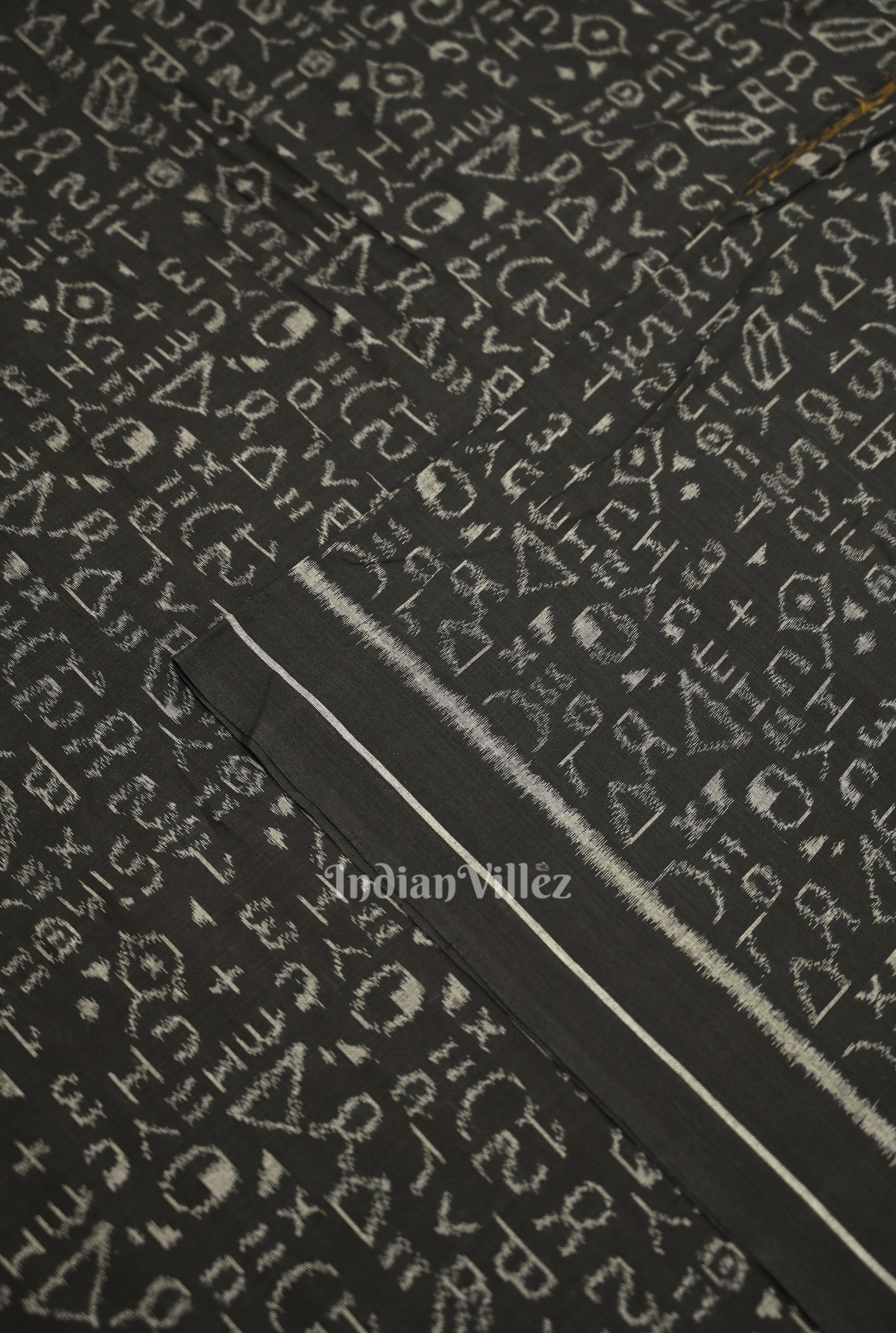 Black Chemical Formula Theme Sambalpuri Ikat Cotton Fabric