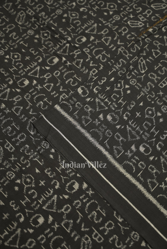 Black Chemical Formula Theme Sambalpuri Ikat Cotton Fabric
