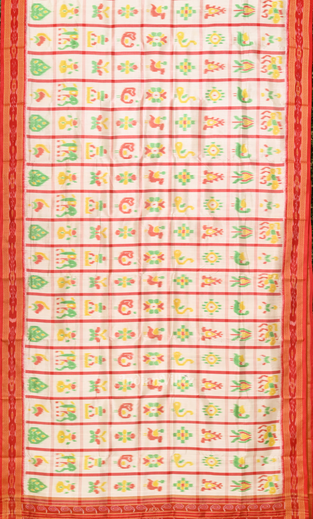 White Red Nabakothi Odisha Ikat Khandua Silk Saree 