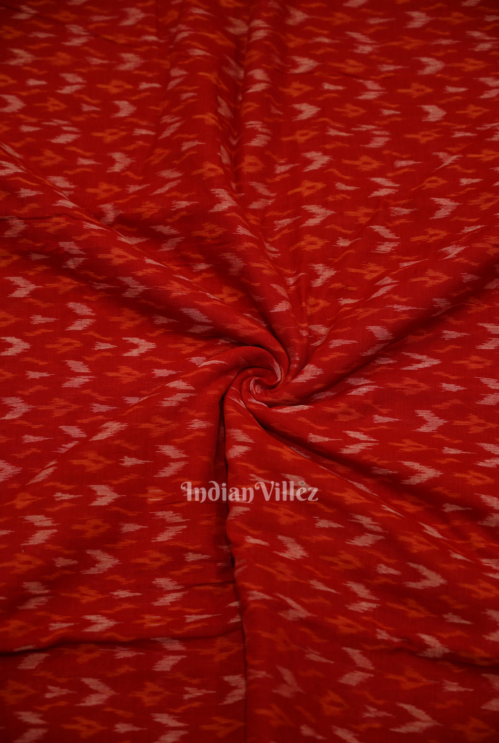 Deep Red Arrows Motif Sambalpuri Ikat Cotton Fabric