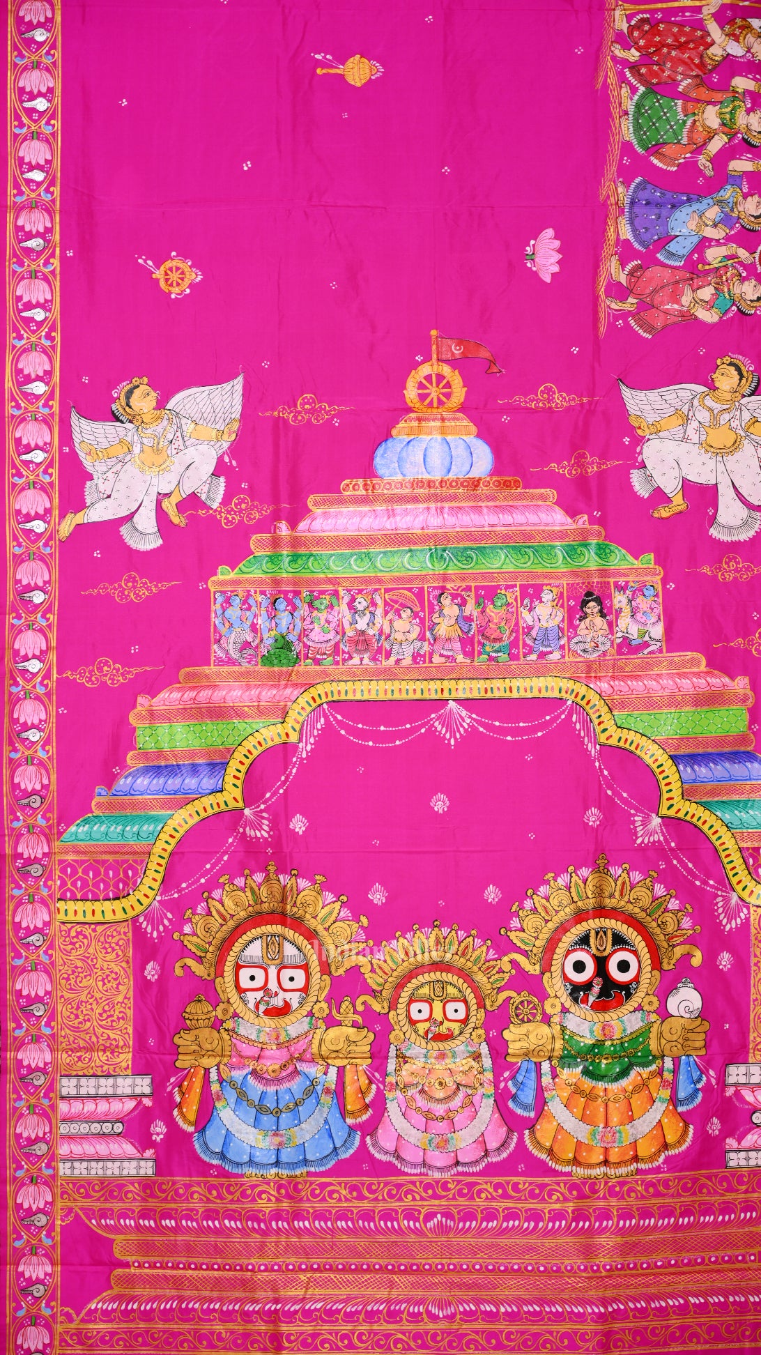 Rani Pink Shree JagannathHand-Painted Pattachitra Saree