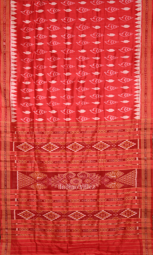 Red Sankha Motif Odisha Ikat Khandua Silk Saree 