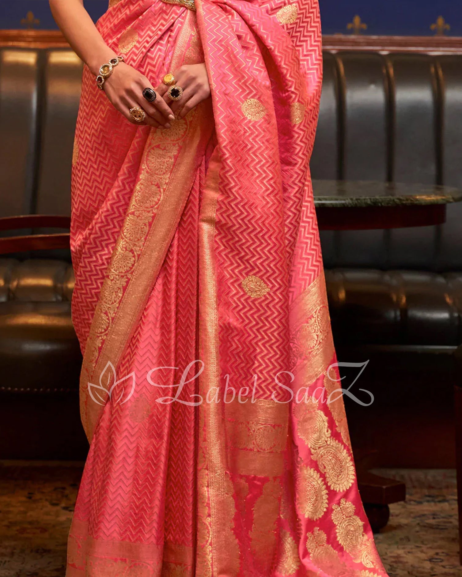 Carrot Pure Satin Kanjivaram Silk Saree with Brocade Work