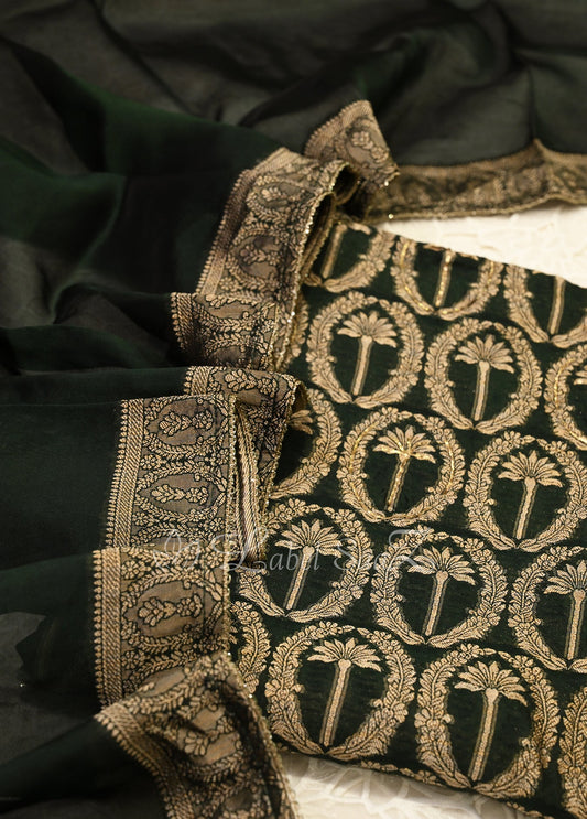 Bottle Green Unstitched Salwar Suit 
