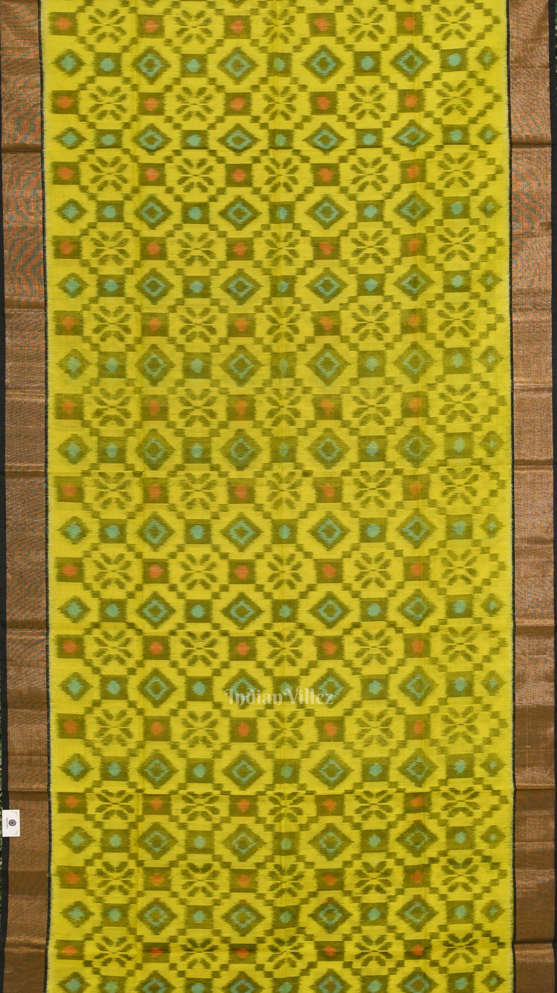 yellow Black Pochampally Ikat Sico (Silk & Cotton) Saree with Zari Border 