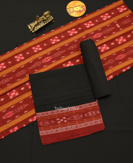 Maroon Black Pasapali Sambalpuri Cotton Dress set with Dupatta 